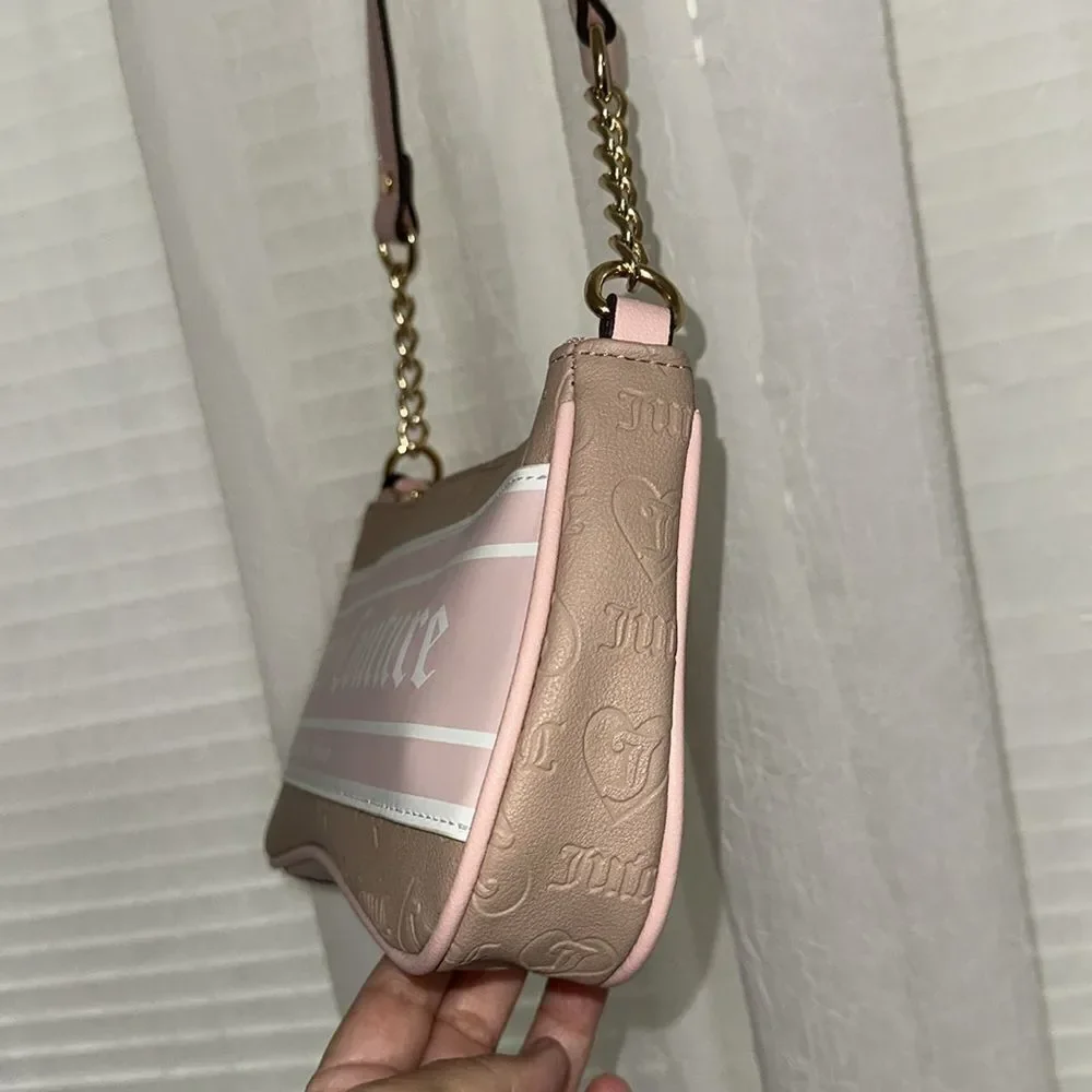 JC Tan Blush Pink White Tooled Logo Faux Leather Hobo Bag Purse